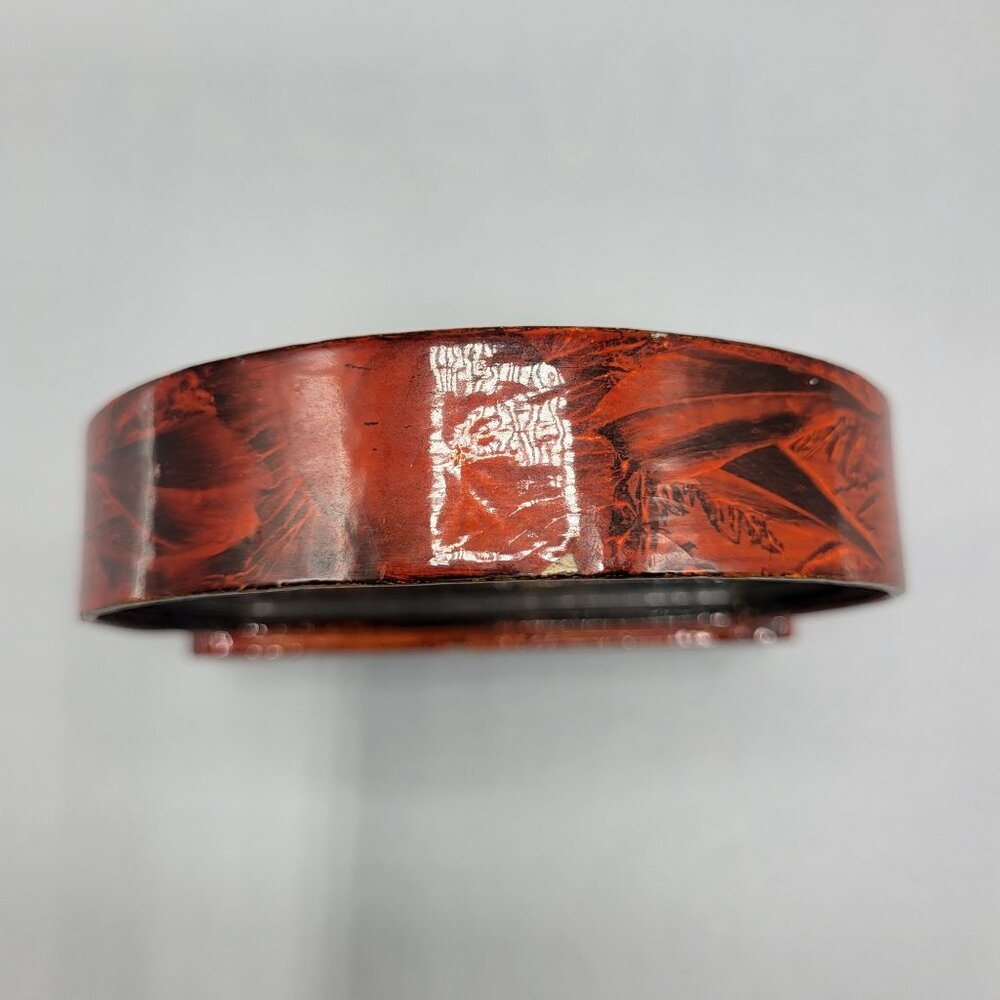 Vtg Chinese Hand Carved Cork Diorama Cranes Black Lacquer Art Stand 4" x 3.75" - Picture 13 of 16